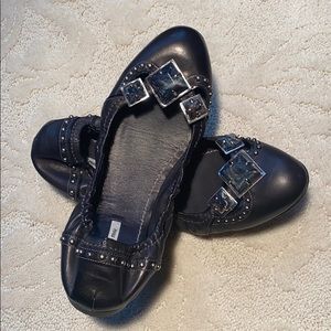 Miu Miu black flats with jewels and studs